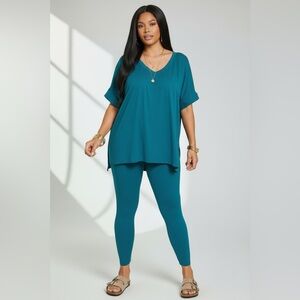 Teal V-Neck Tunic Top and Legging Set